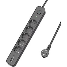 5 Prizli Akım Korumalı Uzatma Kablosu | 2xusb-A + 2xusb-C | 3680W - 2m Kablo FLZR-RS34