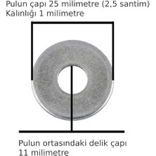 Yuvarlak Demir Pul Şase Pulu Galveniz Kaplı Çok Amaçlı Tamir Pulu Çap 25 Milim Kalınlık 1 Milimetre Orta Boşluk Çap 11 Milimetre 10 Adet