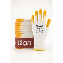 Nitril Polyester Eldiven Beyaz-Sarı 12`li