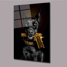 Perre Doberman Gold Detaylı Dolar Cam Tablo