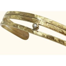 Sevil Gülgün Saf Bakır El Yapımı Tasarım Kadın Bileklik - Mini Taş Detaylı Ayarlanabilir Kelepçe