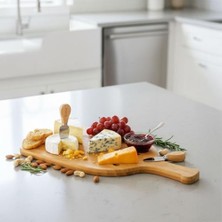 Bambu Peynir Sunum Tabağı, Meyve Yiyecek Tahta Sunum Tabağı 4 Parça | Doğal ve Şık Bambu - Lezzetli Atıştırmalıklarınızı Şık Bir Şekilde Sunun! (33CM*21CM*1.5CM)