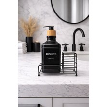 Zürih Collection Modern Siyah Tekli Sıvı Cam Sabunluk – Bambu Kapaklı - Tezgah Üstü