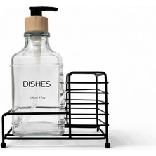 Zürih Collection Modern Siyah Tekli Sıvı Cam Sabunluk – Bambu Kapaklı - Şeffaf Cam- Tezgah Üstü