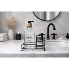 Zürih Collection Modern Siyah Tekli Sıvı Cam Sabunluk – Bambu Kapaklı - Şeffaf Cam- Tezgah Üstü