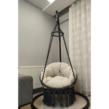 WoodShut Tek Kişilik Makrome El Örgüsü Salıncak Minderli (Koyu Gri) MIS38003ANTRASITM / (Salıncak ve Minder)