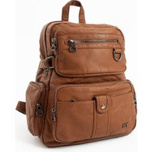 Duomino Taba Çok Cepli Poliüretan Yıkama Deri Sırt Çantası Günlük Çanta Sırt Çantası