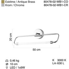 Albino 50'lik Ledli Krom Aplik 10W 3000K