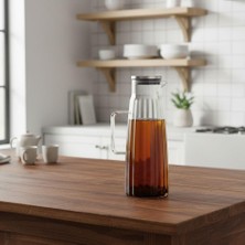 Metal Kapaklı Borosilikat Cam Yağdanlık ve Sürahi | 1000ML (11X26CM) Çok Amaçlı Içecek ve Sıvı Gıda Saklama