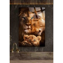 Marsilyan Aslan Ailesi 4mm Kırılmaz Temperli Yüksek Çözünürlüklü Cam Tablo