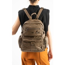 Duomino Çok Cepli Poliüretan Yıkama Deri Sırt Çantası Günlük Çanta Sırt Çantası