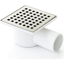 Yer Süzgeci, 10X10 cm Paslanmaz Üst Yüzey, Yandan Çıkışlı, Oynar Başlıklı, Koku Yapmaz, Kolay Temizlik, Asit Dayanımı, Su Kaçırmaz Italyan Conta, Uzun Ömürlü, Yer Drenaj Izgara (⌀ 50 Mm)