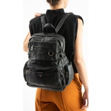 Duomino Çok Cepli Poliüretan Yıkama Deri Sırt Çantası Günlük Çanta Sırt Çantası