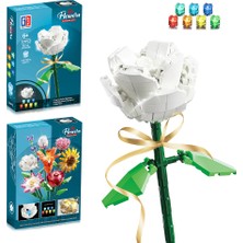 Göçmen Renkli Işıklı Blok Çiçek - Beyaz Gül 121 Parça