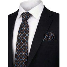 Bursa İpek Siyah Desenli Ipek Kravat Takımı