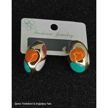 Şems Tesbihevi & Doğaltaş Takı Çok Renkli Modern Tasarım Küpe Altın Tonlu Sanatsal Form