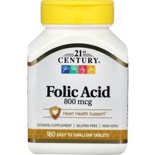 21ST Century Folic Acid Vitamin B9 Folate Heart Health 800 Mcg 180 Easy To Swallow Tablets
