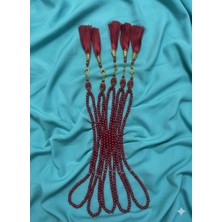 Makeops Ithal Kalite 99 lu Inci Cam Tespih Vavlı Püsküllü Kırmızı Renk -10 Adet