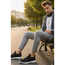Enoch Erkek Spor Ayakkabı Büzgülü Bağcık Sistemli Sneaker Pratik Giyim Siyah Yürüyüş Modeli