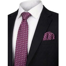 Bursa İpek Mürdüm Desenli Ipek Kravat Takımı