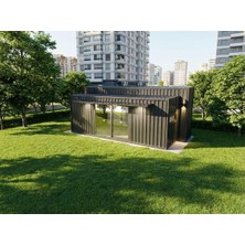 Lüks Hobi Bahçesi Evi - 21 Metrekare (3X7) Dikdörtgen Antrasit/Beyaz 1+0 Mutfak ve WC Bölmeli Bungalov