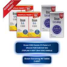 Orzax Ocean D3K2 Damla 20 ml 2'li Set (Toplam 4 Adet 20ML) + Ocean Extramag 90 Tablet 2 Adet