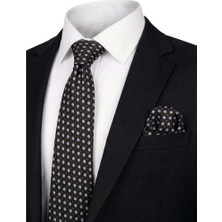 Bursa İpek Siyah Desenli Ipek Kravat Takımı