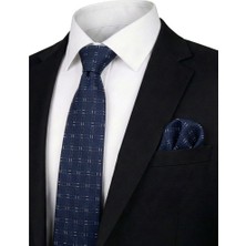 Bursa İpek Lacivert Desenli Ipek Kravat Takımı
