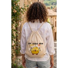 giftkonsept Beni Sadece Dedikodu Için Arayın-Civciv Komik Baskılı Büzgülü Ayarlanabilir Ham Bez Sırt Çantası