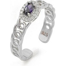 Brezza Lusso Jewelry 925 Ayar Zincir Işıltısı Ametist Taşı Ayarlanabilir Kadın Yüzük