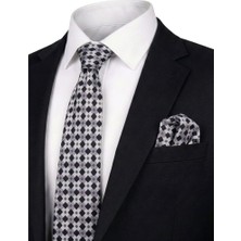 Bursa İpek Siyah Desenli Ipek Kravat Takımı