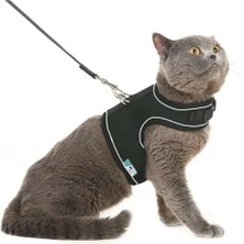 Hype Store Bypet Yeni Nesil Nefes Alabilen Kedi Göğüs Tasması Seti (Medium, Siyah)