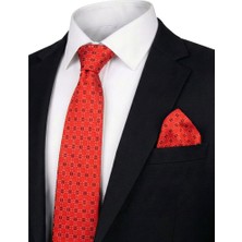 Bursa İpek Kırmızı Desenli Ipek Kravat Takımı