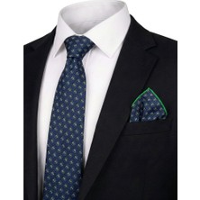 Bursa İpek Lacivert Desenli Ipek Kravat Takımı