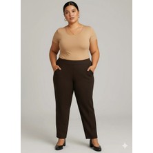 Akşen Giyim Büyük Beden Kadın Full Likralı Çelik Örme Yüksek Bel Ince Gösteren Kesim Iki Cepli Klasik Pantolon