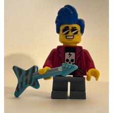 Orjinal LEGO Minifigür Rock Star Rocker Guy With Guitar