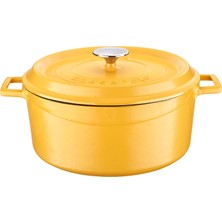 Hype Store Spring Serisi - Döküm Tencere, Yuvarlak, 28 Cm, Mat Emaye, Parlak Siyah Taban, Sarı