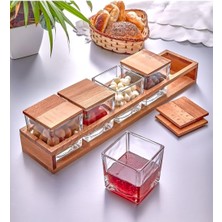 Hype Store 5 Li Ahsap Standli Kapakli Cam Lux Kahvaltilik - Kahvalti Sunum Seti