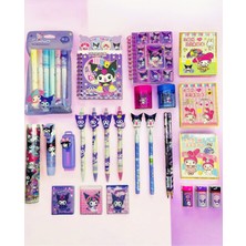 ÖZ OFİS Kuromi Özel Kutulu 30 Parça Kırtasiye Seti Uçlu , Kurşun & Fosforlu Kalem Silgi Kalemtıraş Not Defteri Sticker Full Set