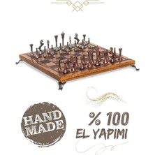 Metalicraft MC34 Metal Satranç Takımı | Gerçek Kayın Ağacı Satranç Tahtası - 25X25CM | Antik Metal Taşlar