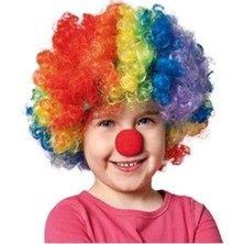 Hype Store Beysüs Unisex Renkli Palyaço Peruk Saç Bonus ve Burun Seti