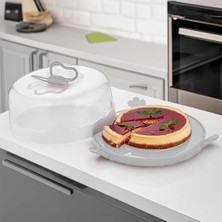 Hype Store L-00501 Caramel Kilitli Kapaklı Kek Pasta Saklama Taşıma Kabı - Kek Fanusu Gri