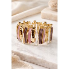 Göksunun İzi Dikdörtgen Formlu Mine Işlemeli Altın Tonlu Çelik Kadın Bileklik