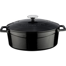 Hype Store Lava Metal Oval Döküm Tencere, 29 Cm, 4.67 L Hacim, Siyah