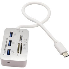 Hype Store Kyrotech USB Type-C 3.0/3.1 Kart Okuyucu Adaptörü Type-C'den 3 Portlu USB 3.0 Hub'a Kart Okuyucu Msd