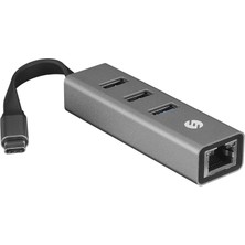 S-Lınk SW-U3325, Gigabit, Type-C To RJ45, 3xusb 3.0, Metal, Ethernet Kartı
