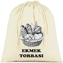 Hype Store Ekmek Torbası, Pamuk Bez Torba, 40X40 Cm, Baskılı Ekmek Desenli, Krem Rengi