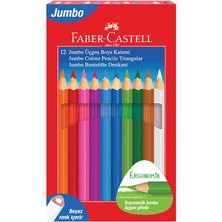 Hype Store Faber-Castell Jumbo Üçgen Boya Kalemi, 12 Renk, Ergonomik Gövde, Beyaz Renk Içerir, Kalın Uçlu, Canl