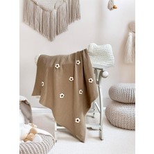 Hype Store Bond And Papatya Işlemeli Doğal Dokusu Pamuk Müslin Bebek Battaniyesi 75X75 cm (Kahve)