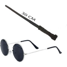 MOYS PARTY & AHSAP Harry Potter Asası 30 cm ve Siyah Metal Çerçeveli Harry Potter Gözlüğü Seti